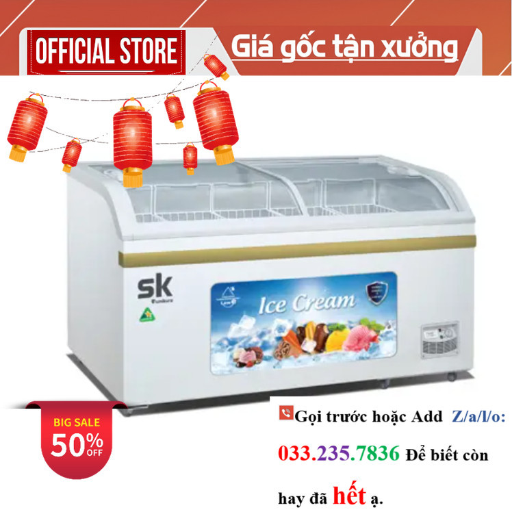 Tủ đông Sumikura SKFS-500C/FS 500L, Kính cường lực, Trắng, Kích thước 1475x760x840mm