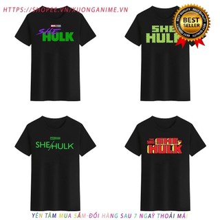 Áo Thun Unisex Cổ Tròn  Màu Trắng Đen In Chữ She-Hulk Marvel