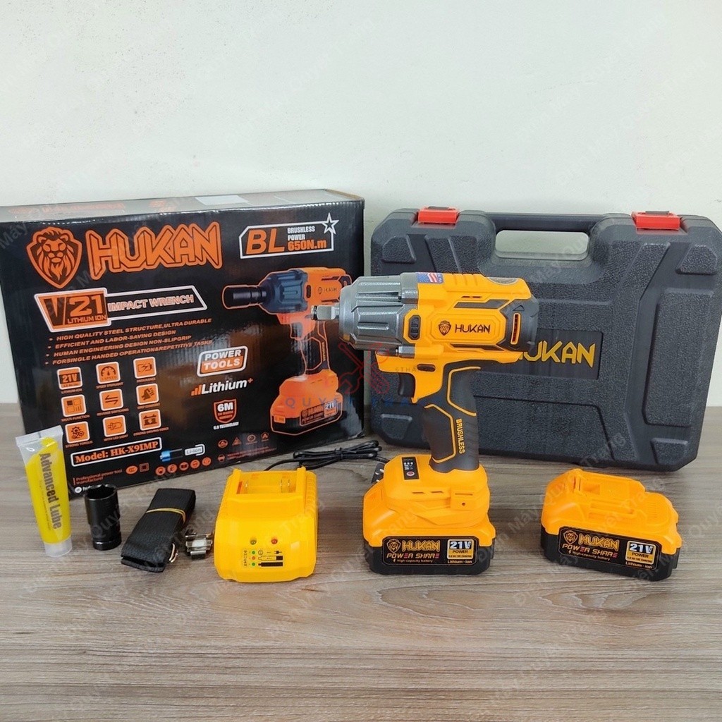 Máy Siết Bulong Hukan X9 Pro Lực Siết Cao 650N.m Không Chổi Than Đầu 1/2 Tặng Kèm 1 Khẩu 22mm Điện M