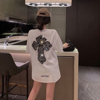 Jiashuchen Cao Cấp Công Nghiệp Nặng Nóng Kim Cương Chữ Thập Rời Giữa Chiều Dài Size Lớn Cotton Nguyên Chất Ngắn Tay Áo Thun Trắng