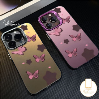 Vỏ Bướm Giả Tưởng Dễ Thương Tương Thích Cho IPhone 11 14 12 15 13 Pro Max 7Plus XR 7 8 Plus XS Max X SE 2020 Lãng Mạn Sáng Bóng Bầu Trời Đầy Sao Cặp Đôi Vỏ Ống Kính Kim Loại Mạ Sang Trọng