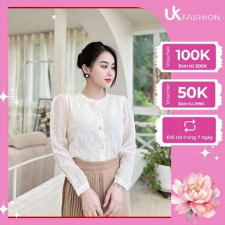 Áo Sơ Mi Tơ Hoa Nẹp Cổ Tròn NK Fashion Dịu Dàng, Nữ Tính UKFSM2310003