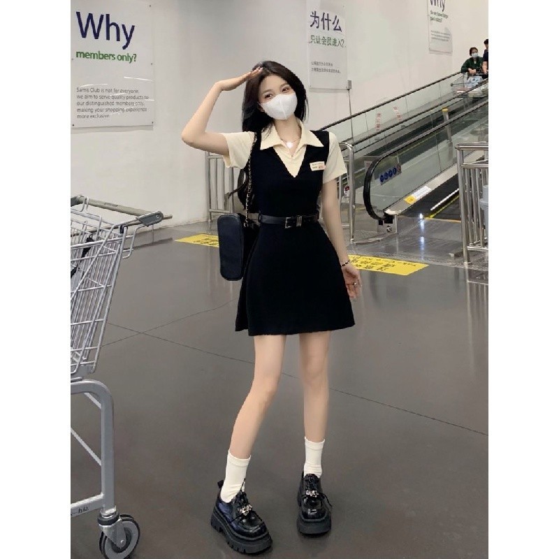 Váy body dáng dài váy basic hàn quốc váy sang chảnh đầm maxi bigsize Ve Áo Tính Khí Váy Ngắn Tay Nữ Preppy Phong Cách Váy Mùa Hè | BigBuy360 - bigbuy360.vn
