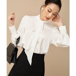 Áo sơ mi công sở bảo khánh shop áo kiểu nữ lụa tay bồng dài tay cổ nơ bèo 120