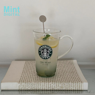 Cốc Starbucks Có Thìa Xanh Đậm Gradient Dung Tích Lớn Thủy Tinh Trong Suốt Cốc Nước ép Cà Phê Cốc Uống Nước Starbucks Hàn Quốc 500ml