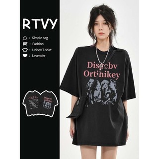 「RTVY」Áo Thun Nữ Tay Ngắn Mới Mỹ Đường Phố Cao Cấp Hợp Thời Trang Thương Hiệu Cotton Nguyên Chất Rời Vai Nửa Tay Mùa Hè Top