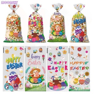 50pcs Happy Easter Plastic Bag Transparent Rabbit Bunny Egg Cookie Candy Gift Packaging Bags Easter Party Favors Decoration