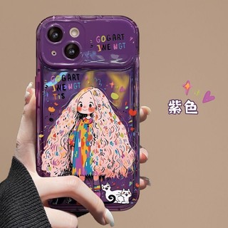 Ốp Điện Thoại Chống Rơi Thích Hợp Cho IPhone 7Plus 8Plus Mèo Và Bé Gái IPhone 14 IPhone 11 12 IPhone 15 ProMax IPhone 13 ProMax Tím XR