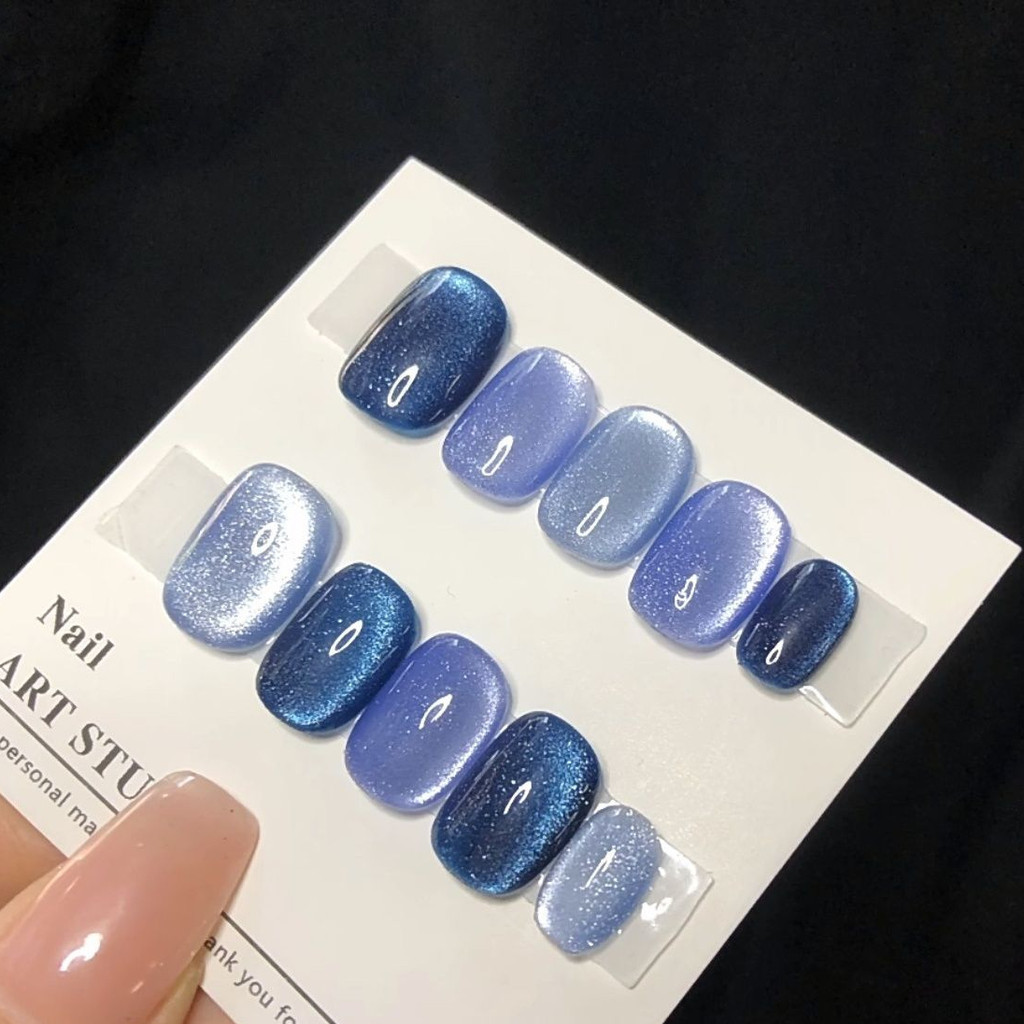 Dodo.handmade Press on Nails siêu đẹp 3 màu xanh mắt mèo có thể tháo rời Móng tay giả