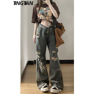 TINGTIAN quần ống rộng quần nữ jean thời trang hàn quốc Fashion Dễ thương WNK2430EN7 11Z240315