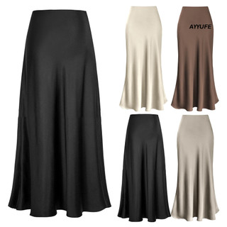 Ayyufe Nữ Thanh Lịch Giả Lụa Satin Váy Cao Cấp Đuôi Cá Váy Chữ A Màu Trơn Bóng Văn Phòng Nữ Váy Bảo Hộ Lao Động