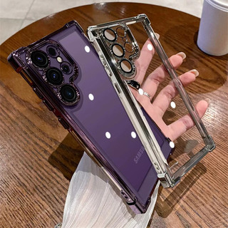 Ốp điện thoại chống sốc trong suốt mạ sang trọng cho Samsung Galaxy S24 Ultra S23 FE S22 Plus Vỏ giáp lai Acrylic siêu cứng