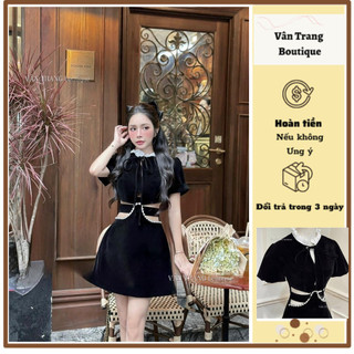 T59 Váy nhung viền đá khoét eo đính đá khâu tay cổ ren hàng chất cực đẹp chuẩn mẫu ảnh (có ảnh cận chất)