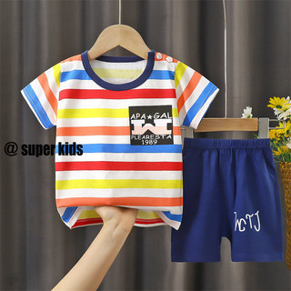 SUPER KIDS Quần áo trẻ em Bộ đồ lót cotton trẻ em Quần short ngắn tay bé trai và bé gái