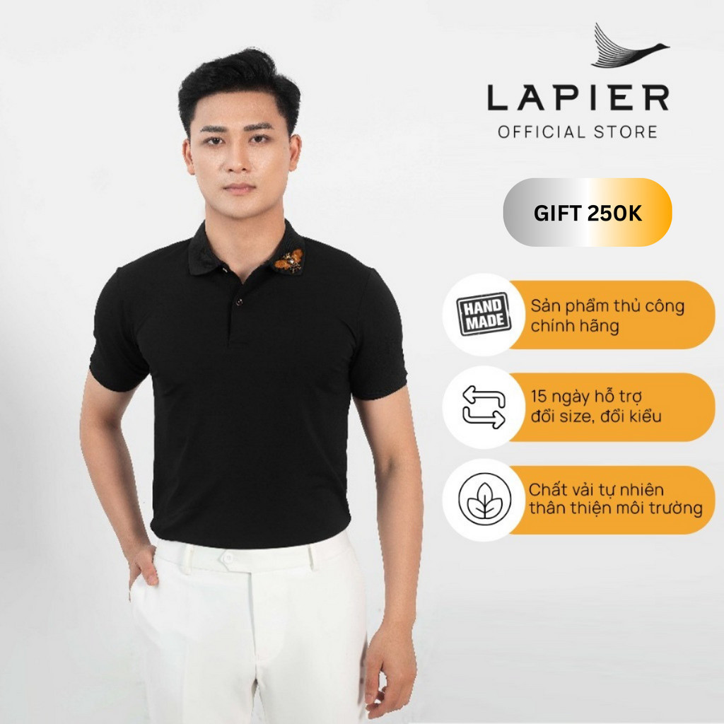 Áo Polo Nam Cao Cấp LAPIER Thêu Thủ Công Ong Cổ Áo Chất Liệu Co Giãn Cao Cấp