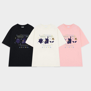 SELVZE Thời trang đường phố in hình cotton nguyên chất áo thun ngắn tay cổ tròn dáng rộng cổ tròn hàng đầu nữ còn hàng