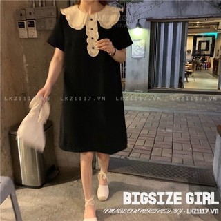 Đầm dáng suông Bigsize Váy nữ tay ngắn cổ bèo mùa hè Phong cách Hàn Quốc Thời Trang tiểu thư cá tính xinh đẹp cho người mập béo