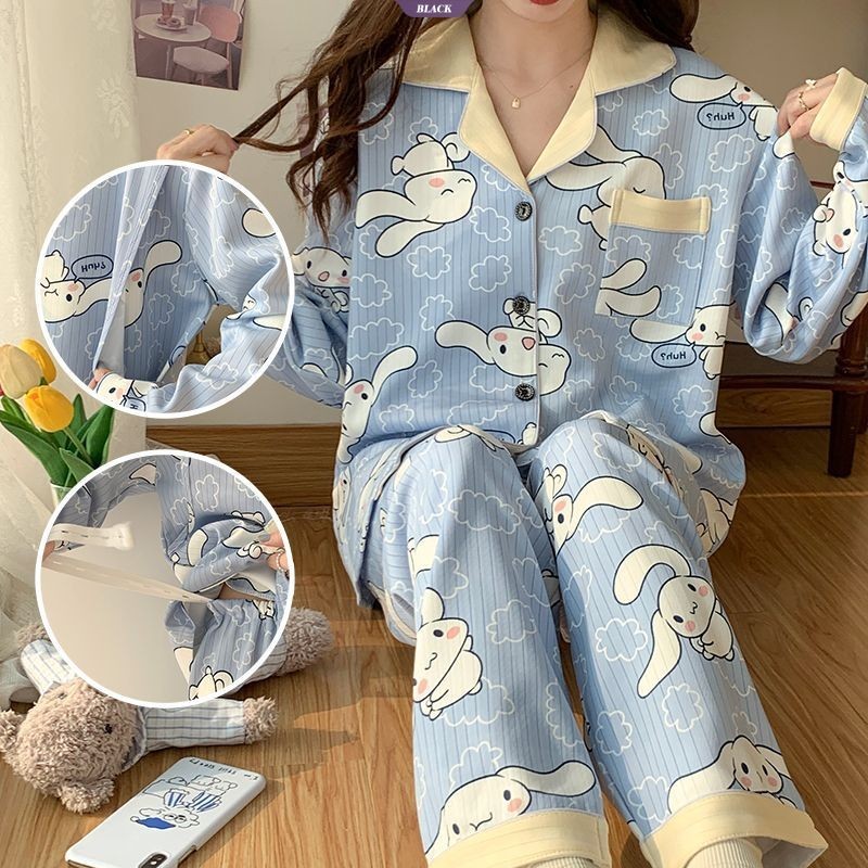 Mùa hè Mỏng Sanrio Cinnamoroll Hoạt Hình Dễ Thương Bộ Đồ Ngủ Cotton Nữ Nhà Mềm Mại Vải Thường Ngày [BL]