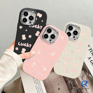 Ốp điện thoại hình thỏ hồng may mắn hoạt hình tương thích cho IPhone 7Plus 11 15 14 12 13 Pro Max XR 8 7 Plus XS Max X SE 2020 Graffiti Palting Ống kính kim loại Vỏ chống sốc Tpu mềm