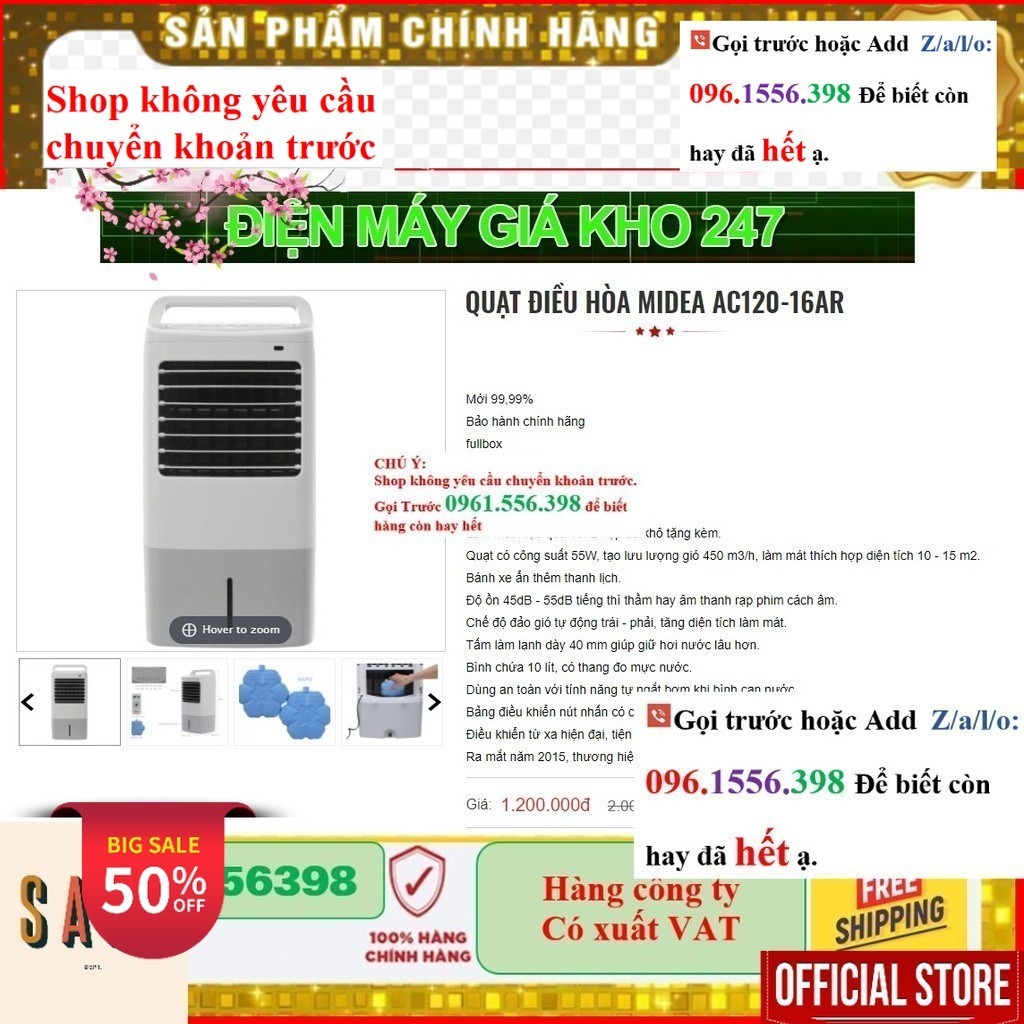 <Rẻ>   QUẠT ĐIỀU HÒA MIDEA AC120-16AR- Mới 100%
