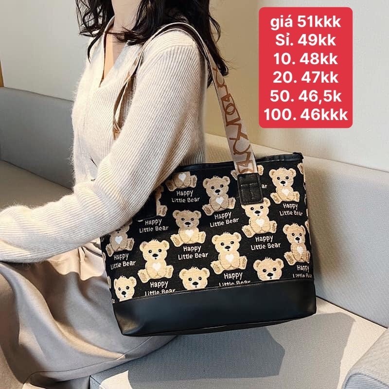 (Bán buôn-chuyên sỉ) Túi Xách Canvas HÌNH GẤU