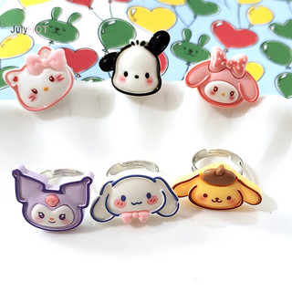 Julyhot Kuromi Cinnamoroll Giai Điệu Hoạt Hình Dễ Thương Trong Suốt Acrylic Nhẫn Kim Loại Cho Bé Gái Quà Tặng Massivedeals