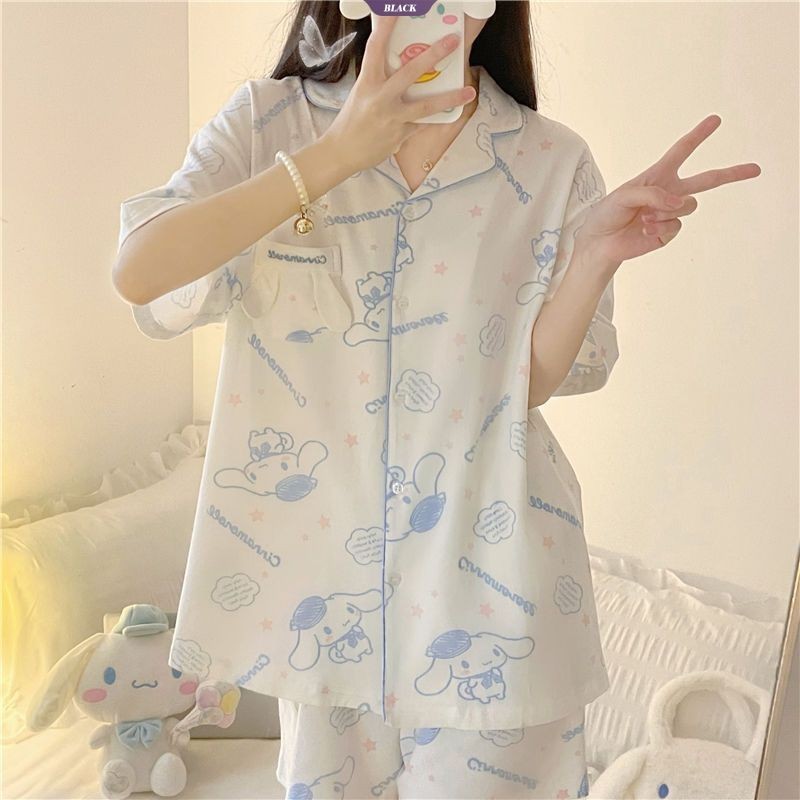 Bộ Đồ Ngủ Ins Nhật Bản Nữ Mùa Hè Dễ Thương Ngọt Sanrio Cinnamoroll Mới Cardigan Homewear Set [BL]