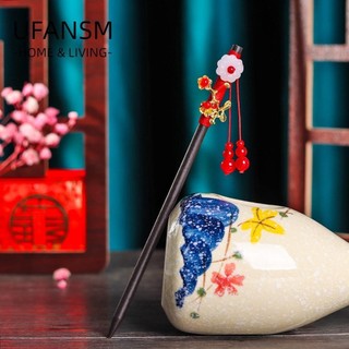 UFANSM Cài Tóc Bằng Gỗ Mun Phối Tua Rua Phong Cách Cổ Điển Thời Trang Cho Nữ