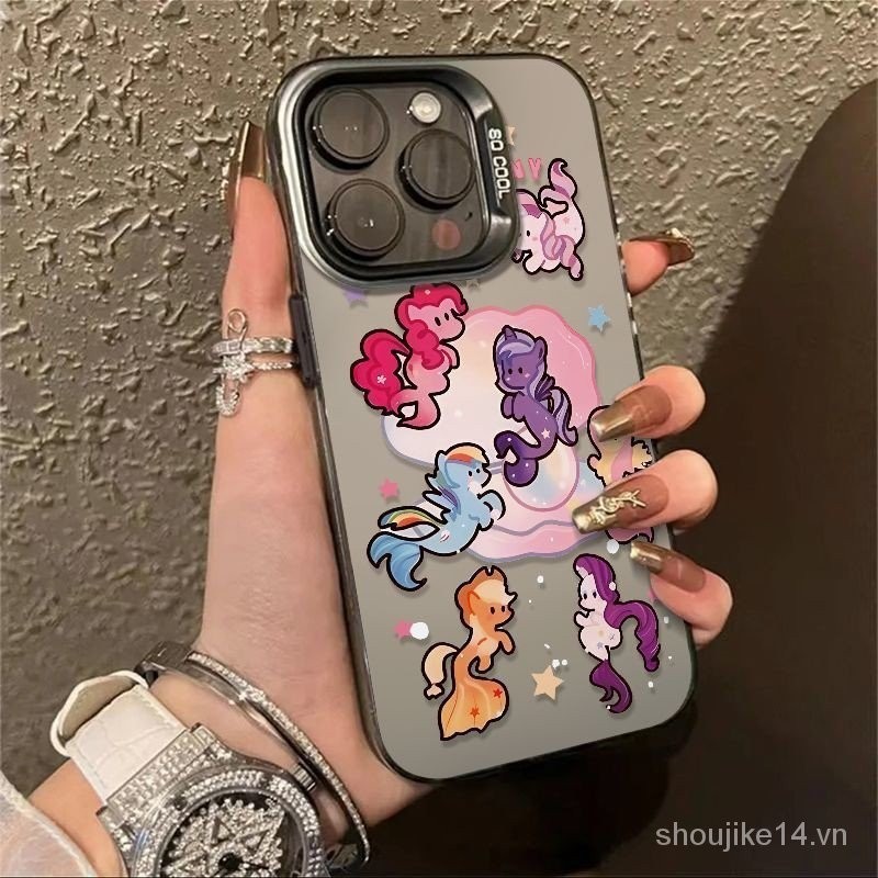 Ốp điện thoại mạ bạc họa tiết My Little Pony Thích hợp cho iPhone xs / xr / 7 / 8plus / 11Promax / 12 / 13 / 14 / 15 ZAXU