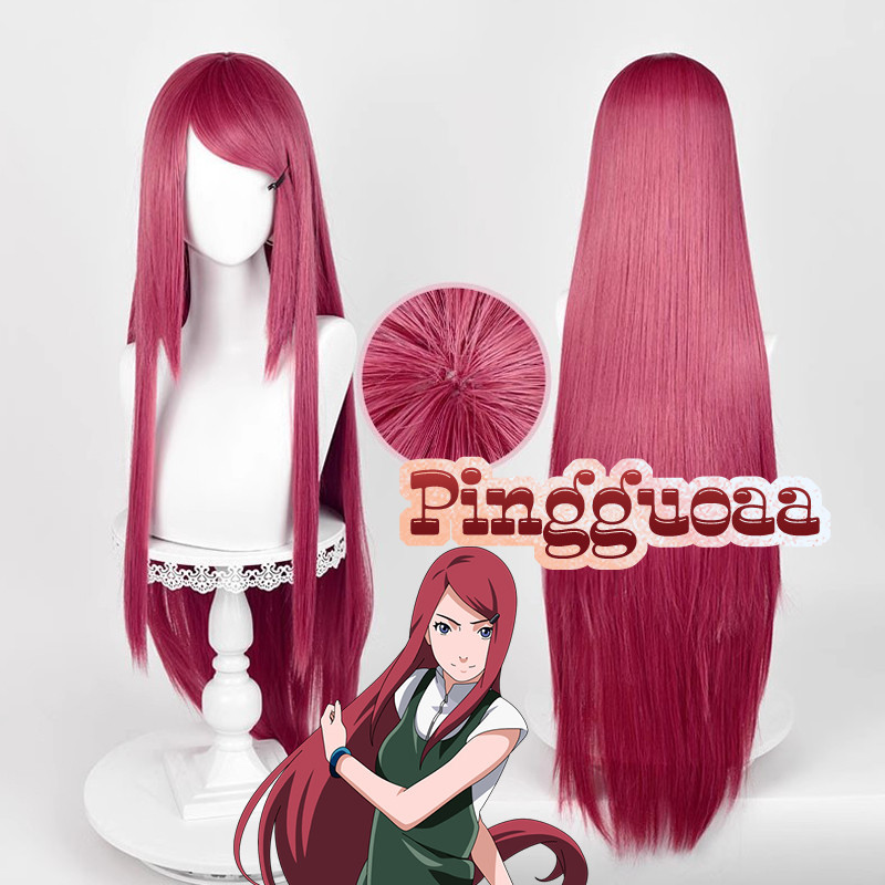 Anime Naruto Kushina Uzumaki Cosplay Wig 100cm Long Straight Rose Red Wigs Heat Resistant Synthetic 