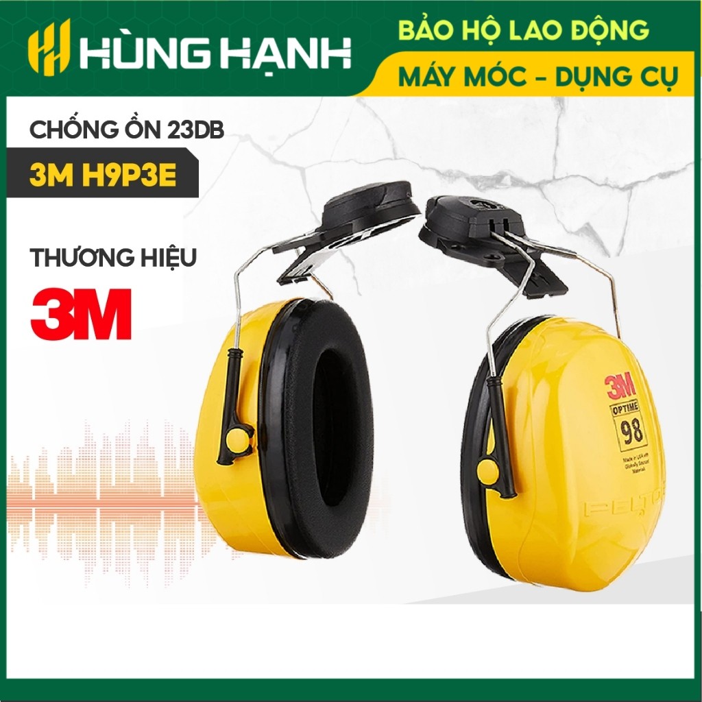 Bịt tai chống ồn 3M Optime 98 H9P3E giảm ồn 23db, màu vàng đen, gắn với nón bảo hộ