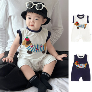  Mùa Hè Mới Quần Áo Cho Bé Trai Và Bé Gái Mỏng Tay Ngắn Body 0-24 Tháng Mềm Mại Thoải Mái Hoạt Hình Dễ Thương Chó Con Phong Cách Hàn Quốc Áo Liền Quần 