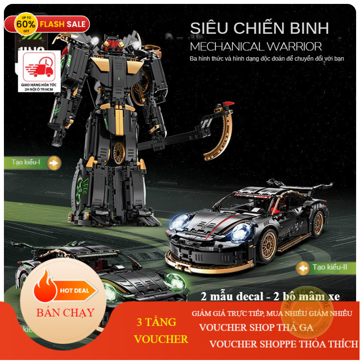 Đồ chơi lắp ráp siêu xe technic Black Posrche 911 Warrior tỉ lệ 1:10 1880+ chi tiết có điều khiển từ xa