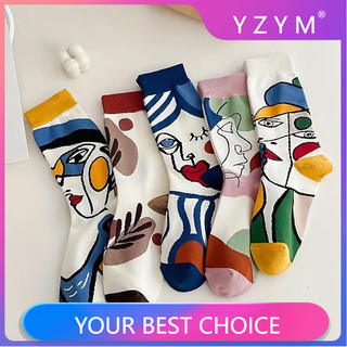  Yzym 5 Đôi Tất Nữ Tranh Sơn Dầu Phong Cách Nghệ Thuật Giữa Bắp Chân Thu Đông 