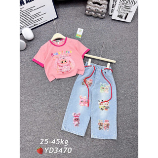 set áo croptop kèm quần jean BERNIER HÀN QUỐC cho bé gái size đại 10-37kg, áo kèm quần bò cho bé gái