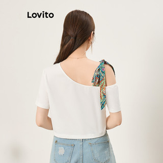 Lovito Áo thun thông thường Paisley Ren Up Tie Áo thun phía trước dành cho nữ L86ED318