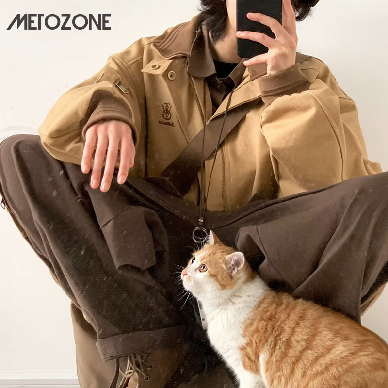 Áo khoác thêu hàng hóa MeTozone Twill ve áo khoác rộng rãi dành cho nam