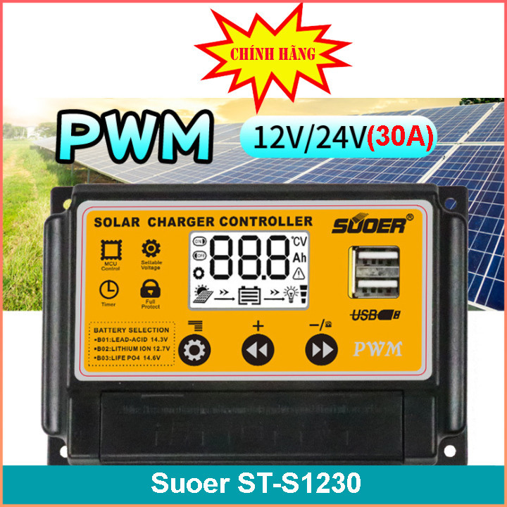 [NEW] Bộ Sạc điều khiển PWM-30A - ST-S1230 sạc pin mặt trời PWM Suoer BHDT - HKS
