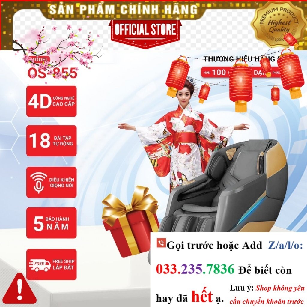 Ghế massage Okinawa OS 855, công nghệ massage 5D, bi con lăn di chuyển - <nEw<