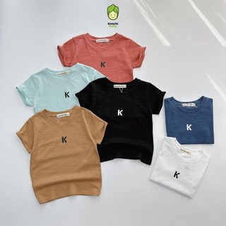 Áo Cộc Tay Cho Bé Gái, Bé Trai KIMCHIBABY Vải Cotton Xước In Chữ K, Áo Thun Cho Bé Mặc Đi Chơi, Đi Học KA403
