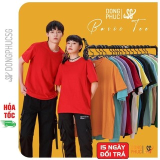 Áo thun trơn unisex nam nữ phông basic tee cổ tròn thun cotton 4 chiều mềm mịn nhiều màu DONGPHUCSG