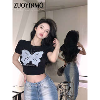 ZUOYINMO áo phông áo thun nữ croptop baby tee hàn quốc Cute Thể thao Đơn giản WMY23C02PV 8Z240220