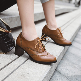  Giày Học Sinh Gót Dày Buộc Dây Sâu Miệng Nữ Đơn Size 2024 Cao Gót Thu Đông 34-43 Braddock Phong Cách Mới Preppy Oxford Giày Anh 