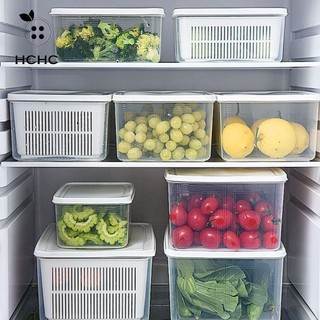 HCHC Dụng cụ làm sạch tủ lạnh, Hộp đựng rau củ bằng nhựa hai lớp, Dụng cụ sắp xếp nhà bếp có nắp có vảy Giỏ đựng nước Hộp tươi trái cây