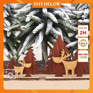 Set hươu, cây thông gỗ trang trí Noel, chụp ảnh, decor nhà cửa, cửa hàng