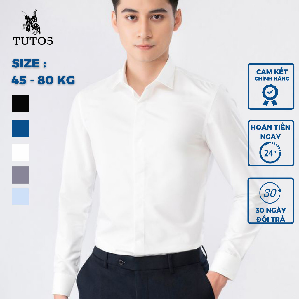 Áo Sơ Mi Trắng Nam TUTO5 Menswear  SMT01 - Trơn Dài Tay Công Sở Hàn Quốc Trẻ Trung Cotton Cao Cấp Chống Nhăn Tốt