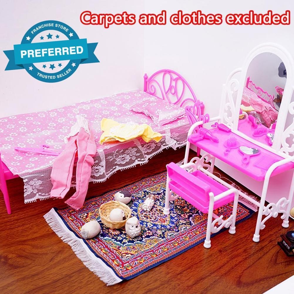 Bộ bàn &amp; ghế ngủ thời trang cho búp bê nội thất Barbies Phòng ngủ A1V0