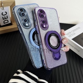 Ốp lưng sang trọng Honor 70 Mạ điện Vỏ điện thoại di động Vỏ mềm chống rơi viền bao gồm tất cả các cạnh có giá đỡ từ tính bằng kim loại tròn