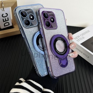 Ốp khung sang trọng Realme C51 C53 Note 50 Vỏ điện thoại di động mạ điện Bao gồm tất cả viền Vỏ mềm chống rơi với giá đỡ từ tính bằng kim loại tròn