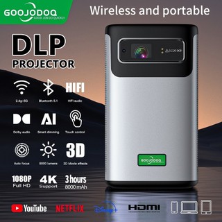Máy chiếu Mini không dây di động GOOJODOQ DLP cho điện thoại Bluetooth Laptop Thông minh 4k Android Wifi